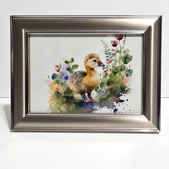 Baby‎ Gosling Floral Oil Painting Watercolor Framed Art Print - Gosling Art - Picture 2 of 8